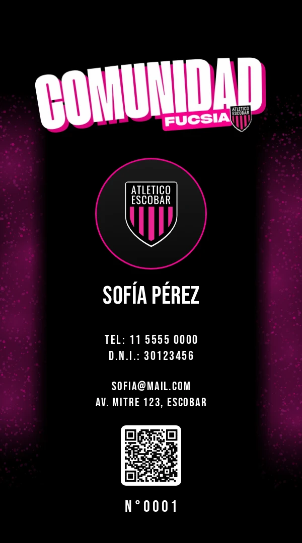 Ejemplo de credencial de Comunidad Fucsia